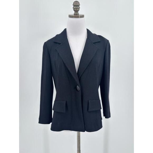 St. John Black Notch Collared Single Button Long Sleeve Blazer Jacket Sz 4 - Picture 1 of 5